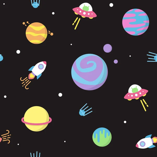 Cute wzór wszechświata z planet i UFO Ilustracje Stockowe bez tantiem