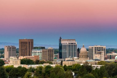 twilight morning colors of sunrise over Boise Skyline