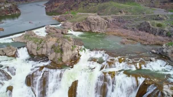 High Water Spring Run Flows Shoshone Falls Spring Time — Stock Video