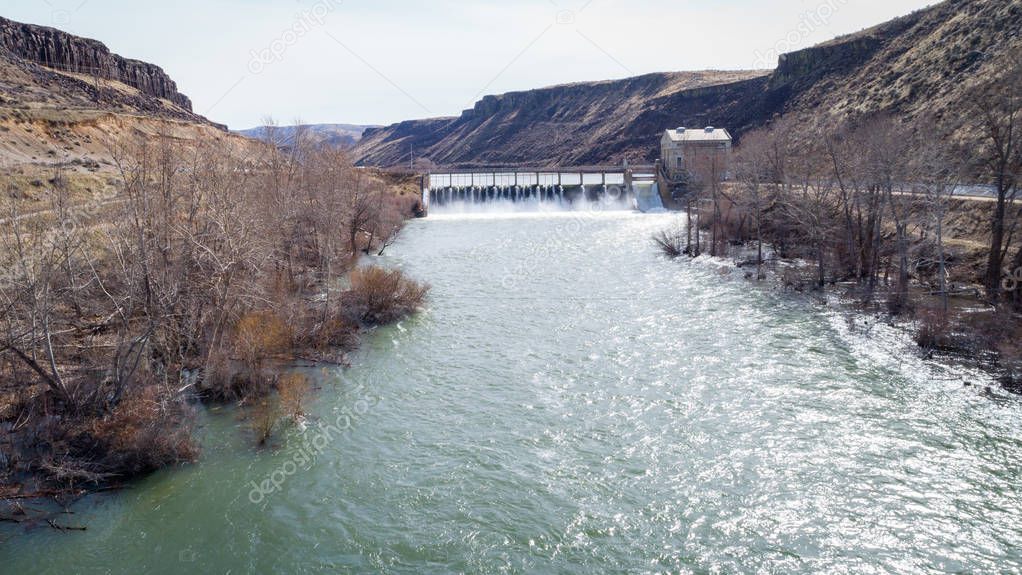 View upstream on the Boise river reveling a Diversion Dam