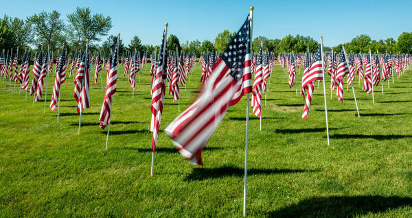 Many flags in a pattern for Memorial Day