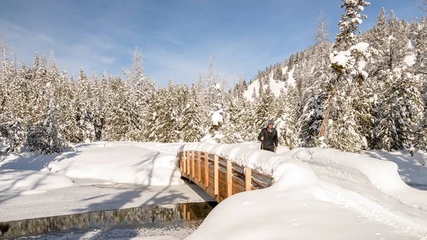 Jag åker skidor över Little Redfish Creek — Stockfoto