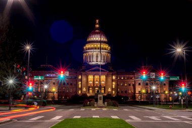 Stop Lambaları ile geceleri Idhao'nun başkentinin eşsiz manzarası