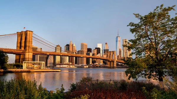 New York skyline and the Brooklyn bridge — Stock Photo, Image