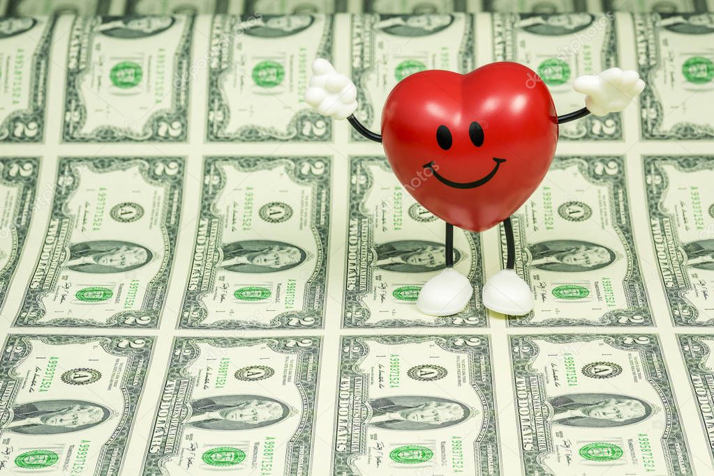 Happy heart on many $2 bills