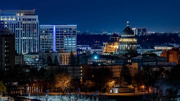 Night Sky Lit Buildings Boise Skyline — Stock Photo, Image