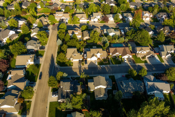 Subdivision homes lines by streets and cars