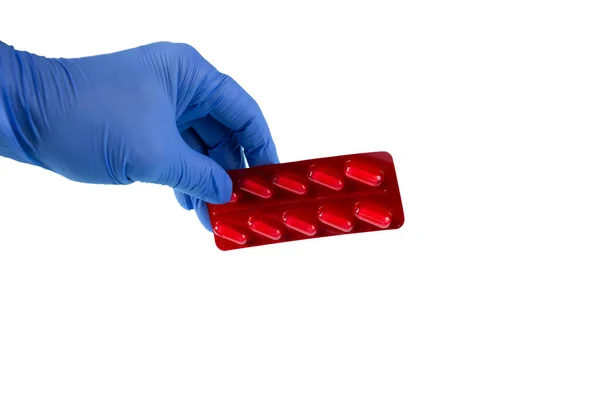 Tabletter Medicinska Händer Händerna Medicinska Handskar Isolera Dig Läkemedel Handen — Stockfoto