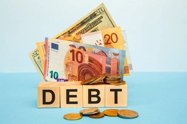 Wooden Blocks Word Debt Reduction Restructuring Debt Refusal Pay Debts — Stock Photo, Image