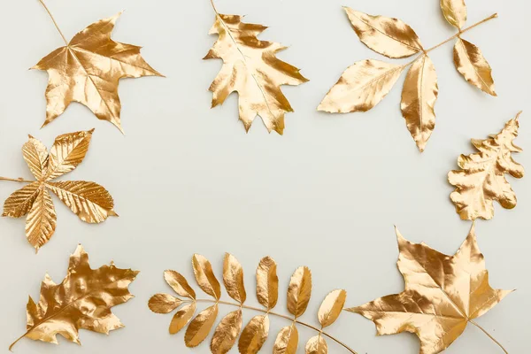 Gold leaf design elements around the edge of the frame. Frame of golden leaves.