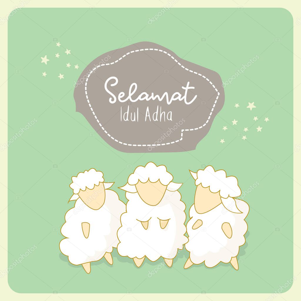 Cute sheep illustration of Eid Al Adha for greeting card and many more. Kartu ucapan selamat idul adha.Translation from Arabic : eid al-adha