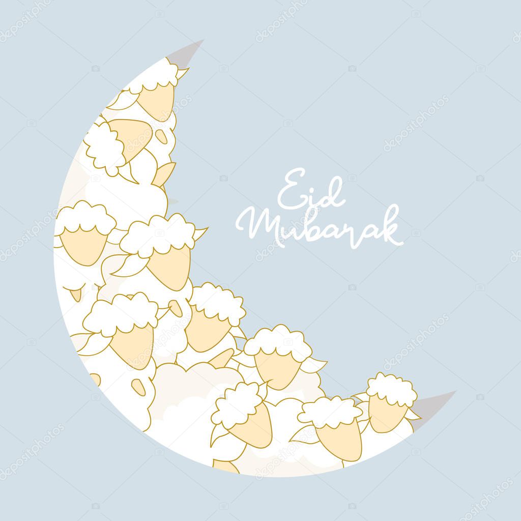 Cute sheep illustration of Eid Al Adha for greeting card and many more. Kartu ucapan selamat idul adha