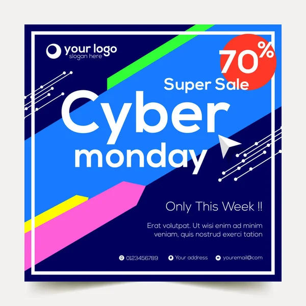 Cyber Monday Banner Square Design Template — Stock Vector
