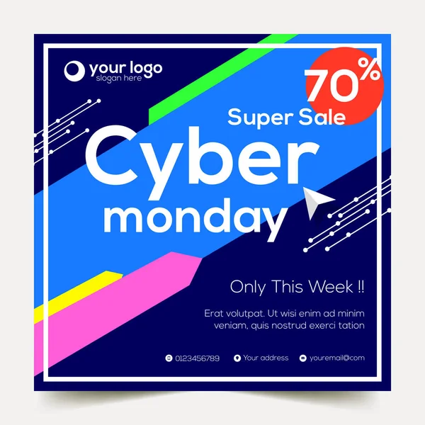 Cyber Monday Square Brochure Template Colorful Vector Illustration — Stock Vector