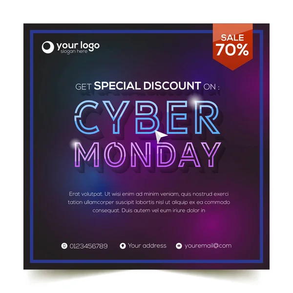 Cyber Monday Square Brochure Template Colorful Vector Illustration — Stock Vector
