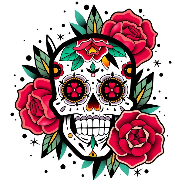 メキシコのバラの頭蓋骨 — ストックベクタ