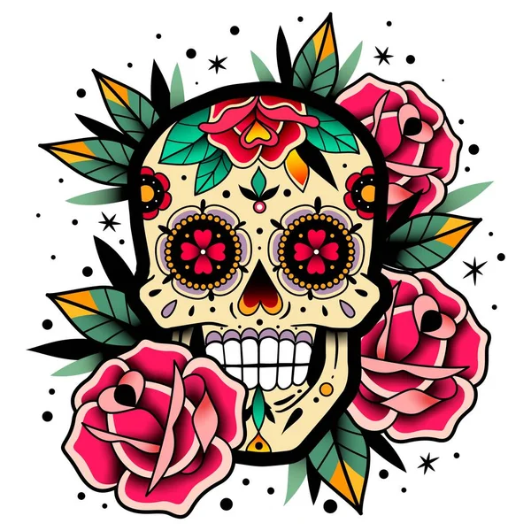墨西哥玫瑰头骨 — 图库矢量图片