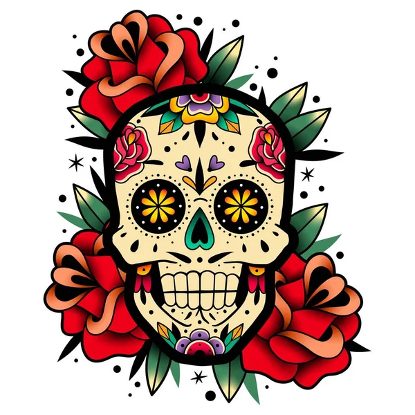 Calavera de rosas mexicanas — Vector de stock