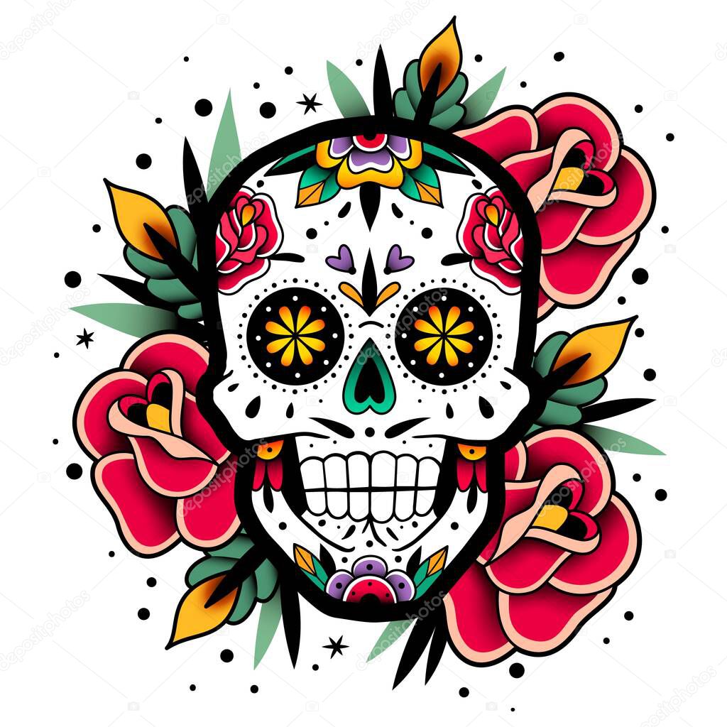 Mexican roses skull