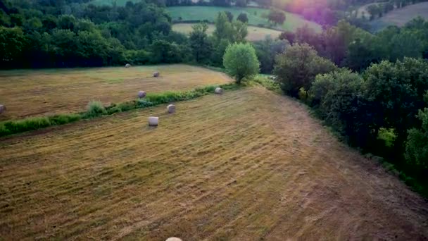 Vista aérea de dron de la campiña italiana tradicional al amanecer en Toscana, Italia — Vídeo de stock