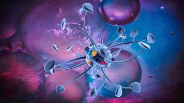 Parlak Covid-19, güzel renkler ve röfleler - Viroloji Konsepti - 3D Hazırlama