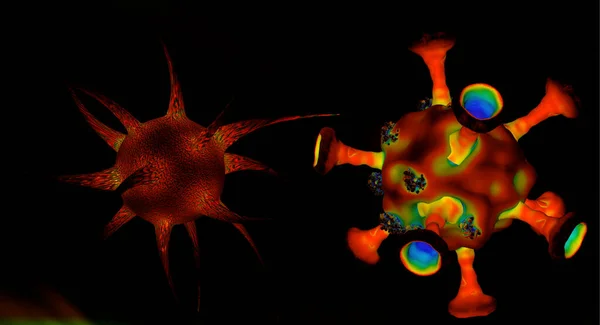 亮丽的Covid 色彩艳丽的色彩和亮点 病毒学概念 3D渲染 — 图库照片