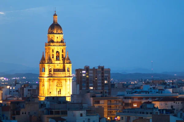 Torre Iluminada Catedral Murcia —  Fotos de Stock