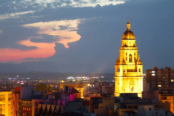 Torre Iluminada Catedral Murcia —  Fotos de Stock