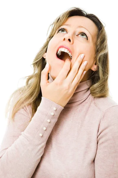 Elegantní žena, která cítí bolení zubů-zubní problémy — Stock fotografie