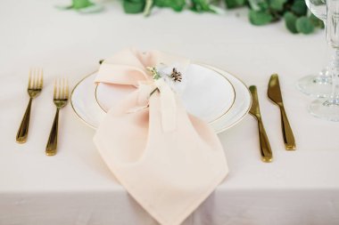 tabak, çatal ve bıçakları tarafından dekore düğün tablo