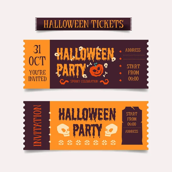 Vintage halloween party invitation ticket pass style card vector template. Great design for halloween party, menu or invitation.