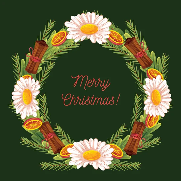 Vintage Merry Christmas Flowers and Wreath  stock illustration Collection - happy Merry Christmas wreath with red ribbon and bow - Merry Christmas holly berry wreath