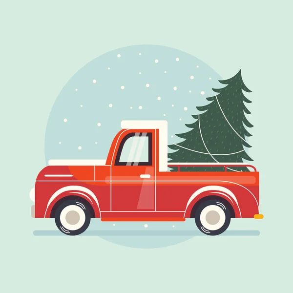 Pickup Truck With Christmas Tree - Christmas card. Red retro truck with a fir tree and gifts. Vector illustration. — Stock Illustration Pickup Truck Christmas Tree Christmas Card Red Retro Truck Fir Royalty Free Stock Illustrations