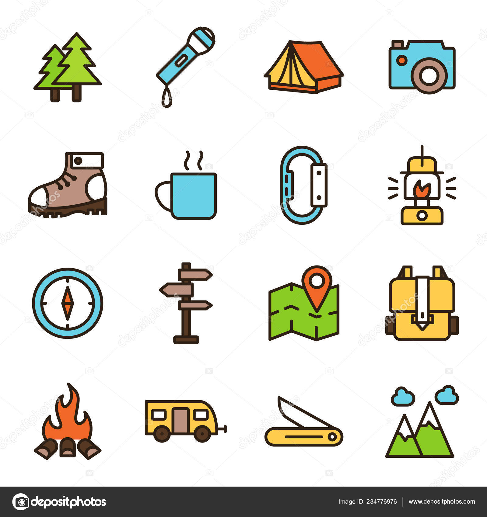 Hiking Icons Pack Isolated Symbols Collection Stock Vector by ©ware