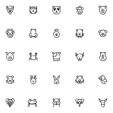 Hayvan kafası simgeleri paketlendi. Ayrı semboller koleksiyonu. 