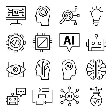 Yapay Zeka simgeleri paketi. Ayrı semboller koleksiyonu. 