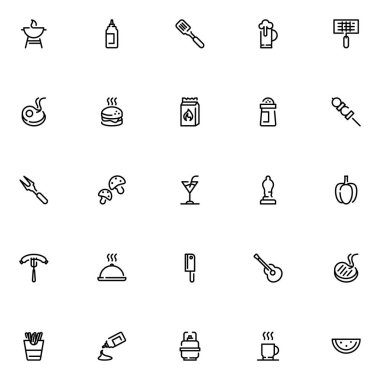 Barbekü ve ızgara ikonları paketi. Ayrı semboller koleksiyonu. 