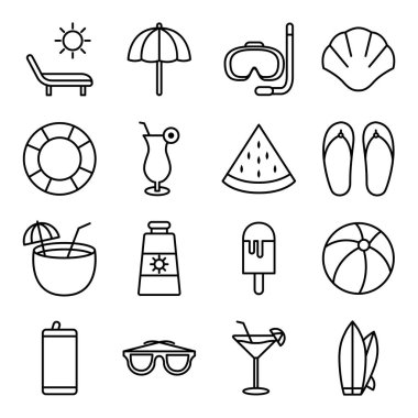 Plaj ikonları. Ayrı semboller koleksiyonu. 