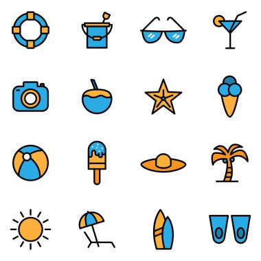 Plaj ikonları. Ayrı semboller koleksiyonu. 