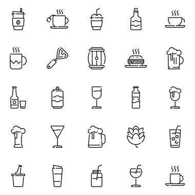 İçecek ikonları paketi. Ayrı semboller koleksiyonu. 