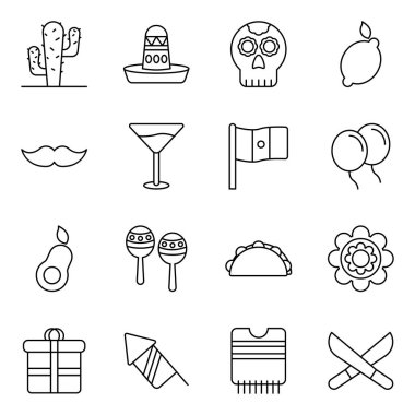 Cinco De Mayo simgeleri paketi. Ayrı semboller koleksiyonu