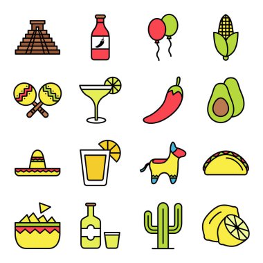 Cinco De Mayo simgeleri paketi. Ayrı semboller koleksiyonu