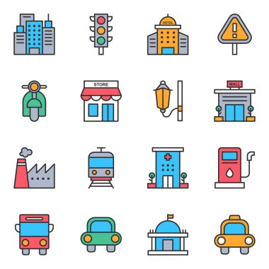 Şehir simgeleri. Ayrı semboller koleksiyonu