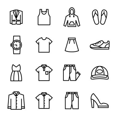 Kıyafet ikonları paketi. Ayrı semboller koleksiyonu 