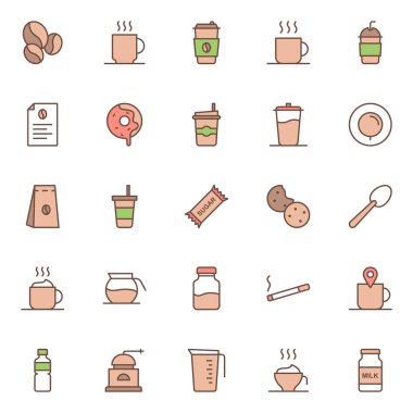 Kahve ikonları. Ayrı semboller koleksiyonu 