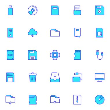 Veri Depolama simgeleri paketi. Ayrı semboller koleksiyonu  