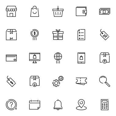 E-ticaret simgeleri paketi. Ayrı semboller koleksiyonu 