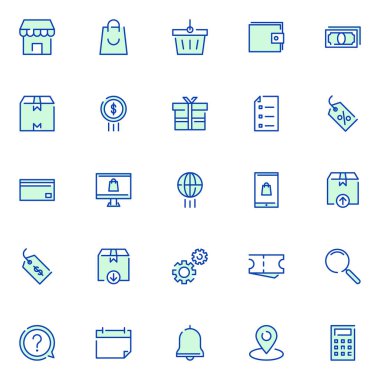 E-ticaret simgeleri paketi. Ayrı semboller koleksiyonu 
