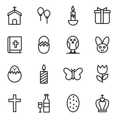 Beyaz arkaplan vektör illüstrasyonunda paskalya simgeleri kümesi