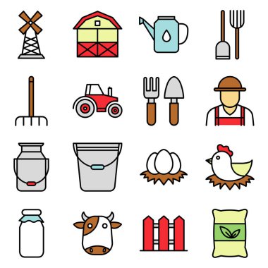 Çiftlik ikonları paketi. Ayrı semboller koleksiyonu 